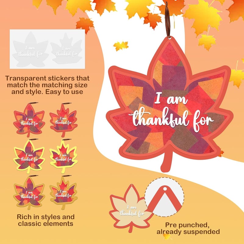 Chiisong 24 Sets Fall Maple Crafts Kit DIY Tissue Paper Sign Crafts for Back to School Fall Harvest Thanksgiving Religious Christian Party Fun Home Actives - Image 3